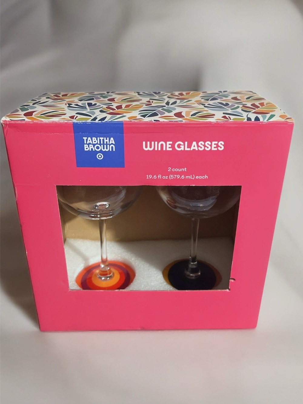 Tabitha Brown Pink Wine Glasses with Multicolor Bases - 2 Count